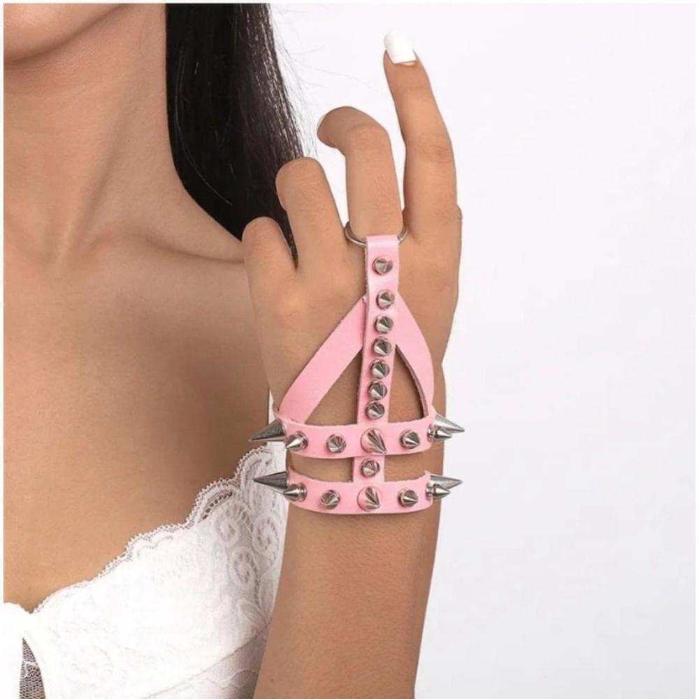 Punk Rivet Style Bracelet In Pink - Picture 3 of 6